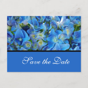 save the date, blue hydrangea flowers announcement postcard
