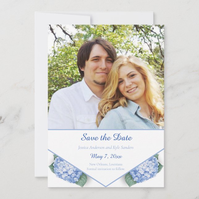 Save The Date Blue Hydrangea Garden Photo (Devant)
