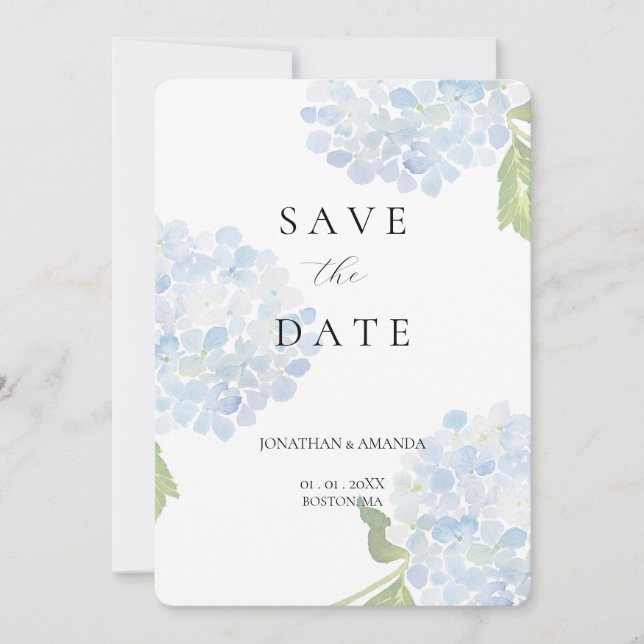 Save The Date Blue Hydrangea Wedding Enregistrer La Date (Devant)