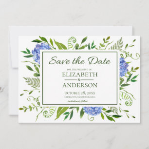 Save The Date Blue Hydrangeas Floral Watercolor Mariage photo