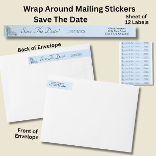 Save The Date, Blue Peony Set, Wrap Around Label