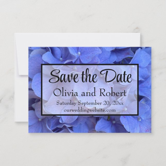 Save The Date Blue periwinkel élégantes hydrangées florales (Devant)