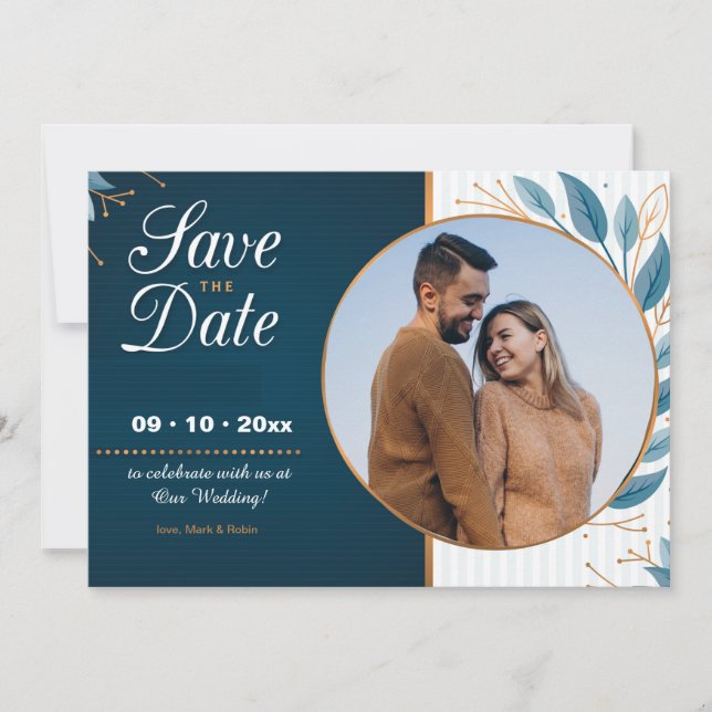 Save the Date Blue Photo Announcement (Front)