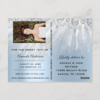 Save The Date Blue Photo Rose Sweet 16th Bridal