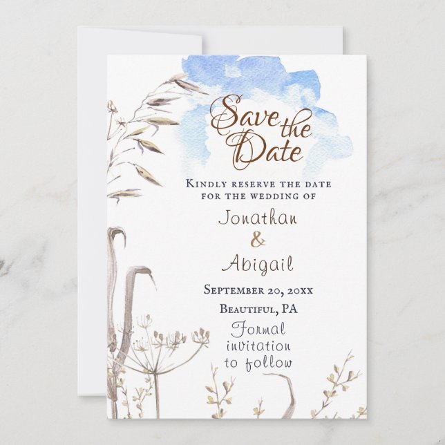 Save The Date Blue Sky Décontracté Jardin botanique Mariage chré (Devant)