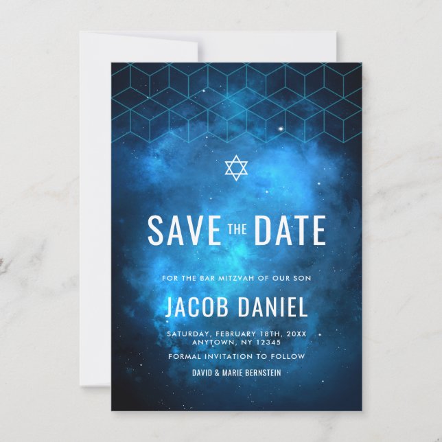 Save The Date Blue Space Galaxy Bar Mitzvah (Devant)