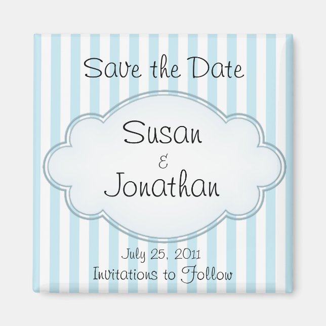 Save the Date Blue Stripe Wedding Magnet (Front)
