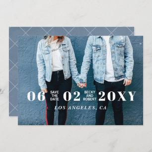 Save The Date Blue Stylish Simple Moderne Typographie Photo