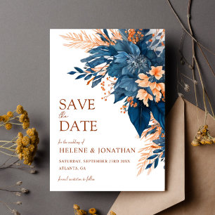 Save The Date Blue Terracotta Floral Mariage élégant