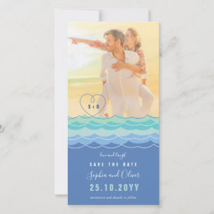 Save The Date Blue Waves Loopy Heart Beach Photo Enregistrer La 