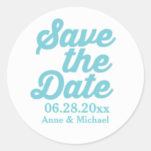 'Save the Date' blue weddings  Classic Round Sticker