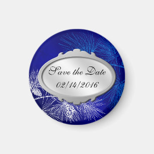 Save the Date Blue White Winter Custom Magnets
