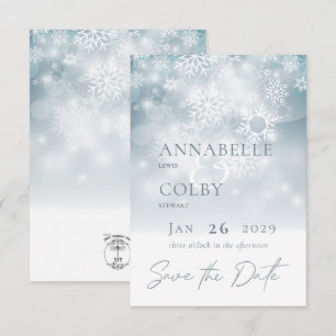 Save The Date Blue Winter Neige Mariage moderne