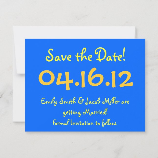 Save the Date Blue & Yellow Invitation (Front)