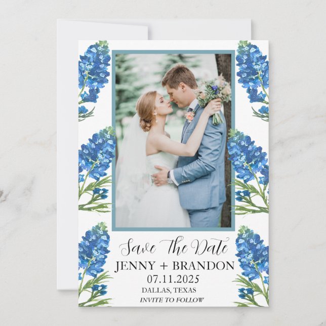 Save The Date Bluebonnets Élégant bleu moderne photo florale (Devant)