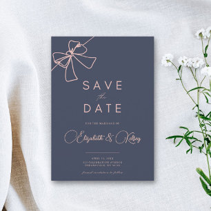 Save The Date Blush Bow Elégance Chic Ardoise Bleu enregistrer l