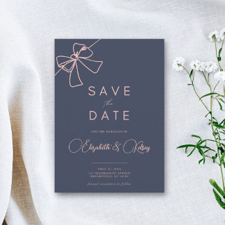 Save The Date Blush Bow Elégance Chic Ardoise Bleu enregistrer l