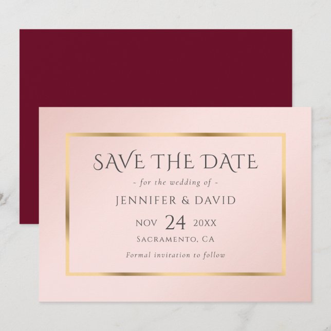 Save The Date Blush et Gold Wedding Enregistrer la date (Devant / Derrière)