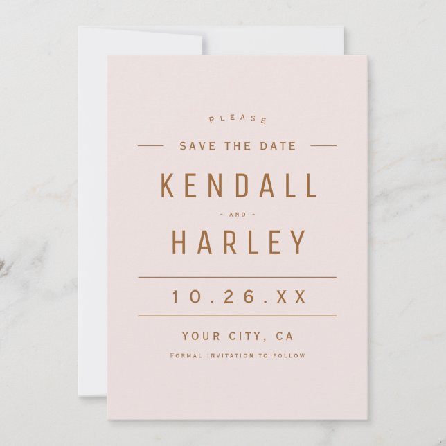 Save The Date Blush Gold Modern Chic Typographie Simple Photo (Devant)