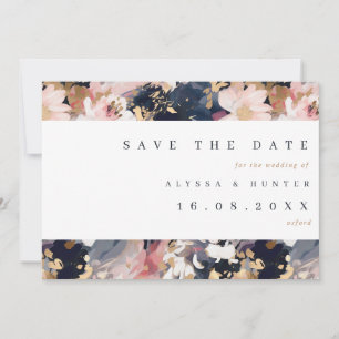 Save The Date Blush & Navy peint Floral QR Code Mariage