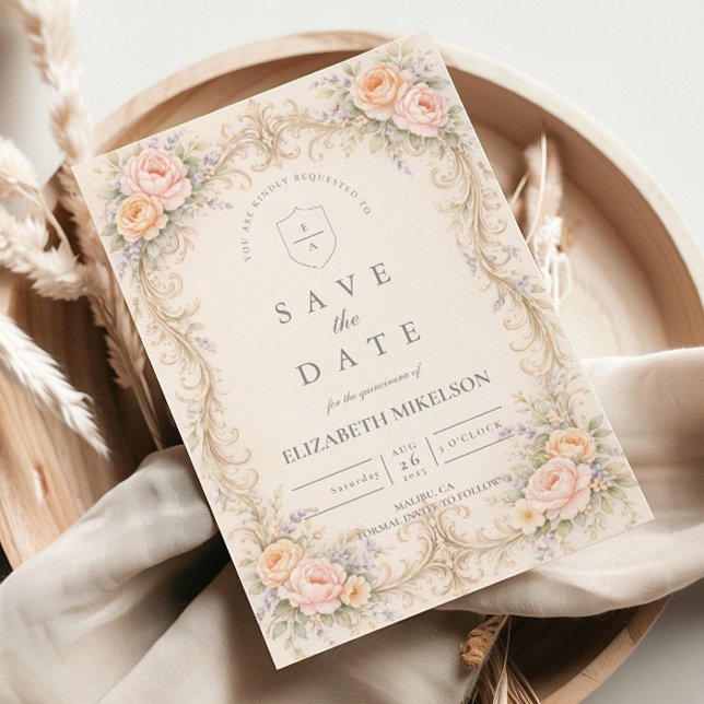Save The Date Blush Peach Baroque Quinceañera (Créateur téléchargé)