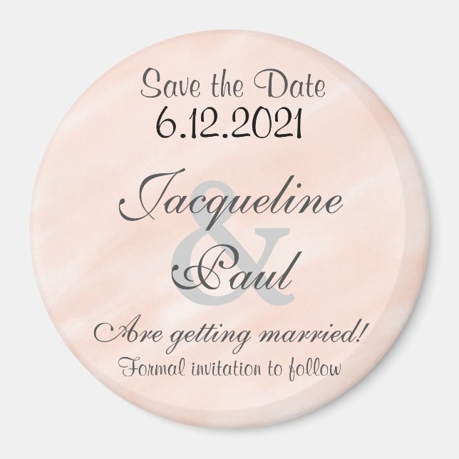 Save the Date Blush Personalized Round Magnet (Front)