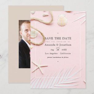 Save The Date Blush Pink Beach Wedding Photo