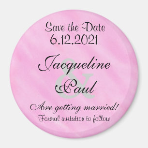 Save the Date Blush Pink Personalized Round Magnet