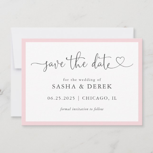 Save The Date Blush Pink Simple Modern Enregistrer la date (Devant)