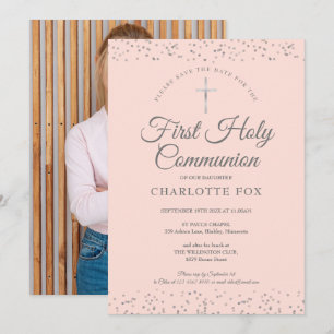 Save The Date Blush Pink Stardust Photo de première communion