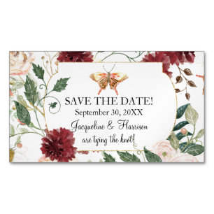 Save the Date Blush Pink White Butterfly Floral Magnetic Business Card