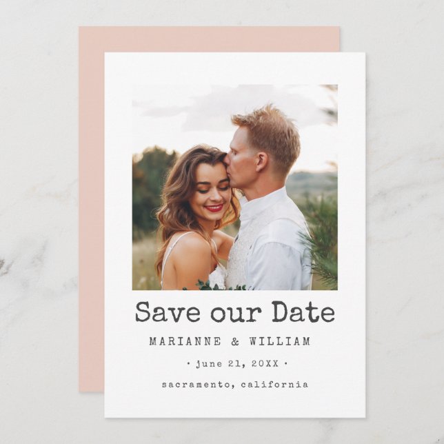 Save The Date BLUSH Simple CARRÉ Photo mariage enregistrer la da (Devant / Derrière)