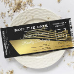 Save the Date Boarding Pass Cruise Ship<br><div class="desc">Cruising boarding pass save the date ticket featuring a stylish black background,  a elegant faux gold foil cruise ship silhouette,  and a fancy text template that is easy to personalize.</div>