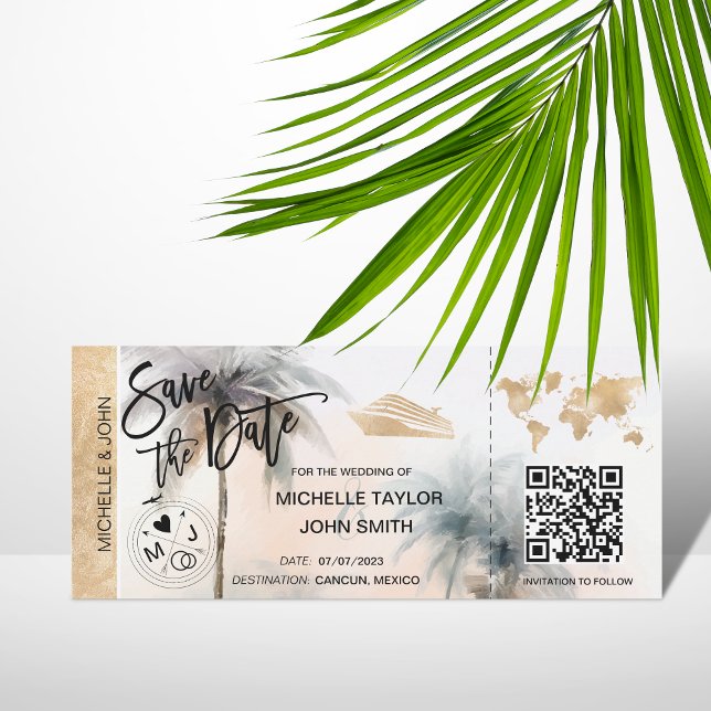 Save the Date Boarding Pass Map Cruise QR Code Inv Invitation (Creator Uploaded)