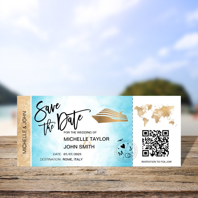 Save the Date Boarding Pass Map Cruise QR Code Inv Invitation (Creator Uploaded)