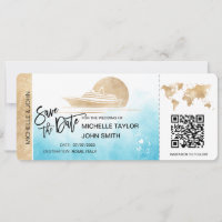 Save the Date Boarding Pass Map Cruise Ship QRCode