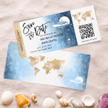 Save the Date Boarding Pass Map Cruise Ship QRCode Invitation<br><div class="desc">Destination  Beach Wedding Boarding Pass Ticket Gold Plane Save the Date with Cruise Ship icon with tropical leaves. Add your QR Code</div>