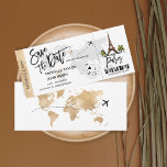 Save the Date Boarding Pass Paris Wedding Invitation<br><div class="desc">Destination  Paris,  France Wedding Boarding Pass Ticket Gold Plane Save the Date with heart and plane icon with Eiffel Tower</div>