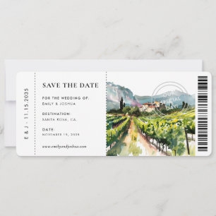 Save The Date Boarding Pass Rustic Winery Mariage paysage