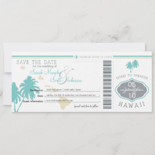 Save the Date Boarding Pass to Hawaii