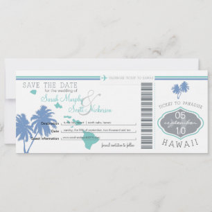 Save the Date Boarding Pass to Hawaii