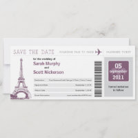 Save the Date Boarding Pass to Paris France