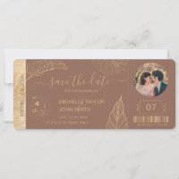 Save the Date Boarding Pass World Map Beach Photo 