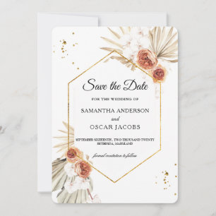 Save The Date Bohème En Terracotta Séché Palm Feuilles & Fleurs