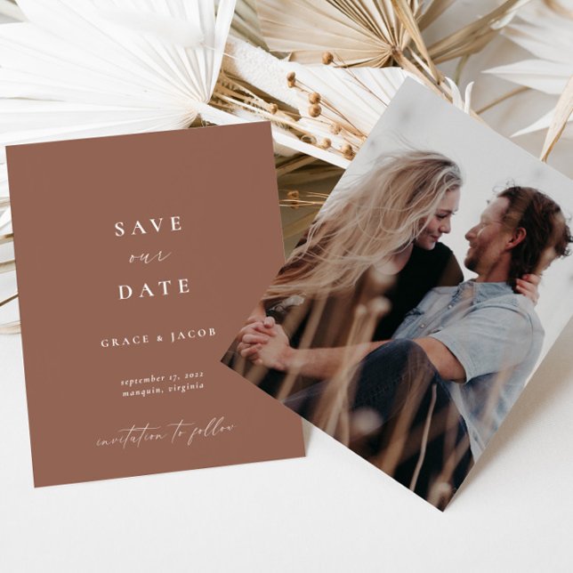 Save The Date Bohème foncé Mauve Script Photo (Bohemian Dark Mauve Script Photo Save The Date)