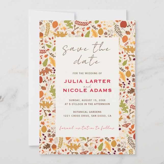 Save The Date Bohème séché Rustique Floral Automne Falls Mariage (Devant)
