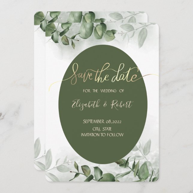 Save The Date Boho Aquarelle Eucalyptus Vert Enregistrer La Date (Devant / Derrière)