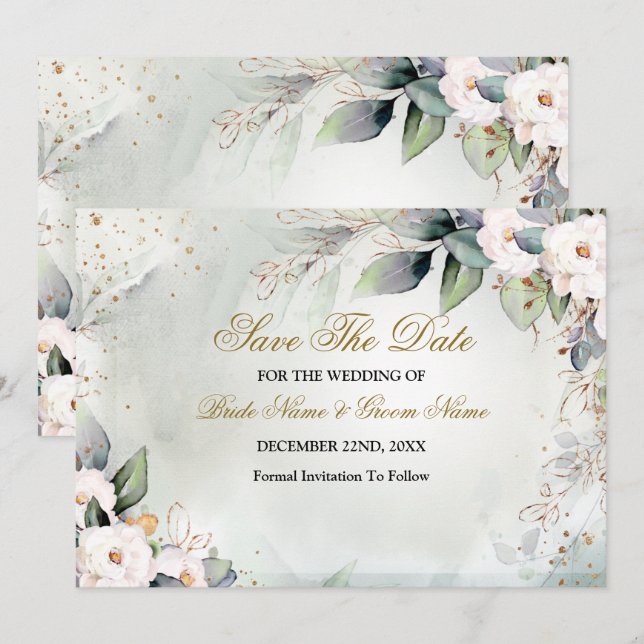 Save The Date Boho Aquarelle Verdure Floral brillant Moderne (Devant / Derrière)