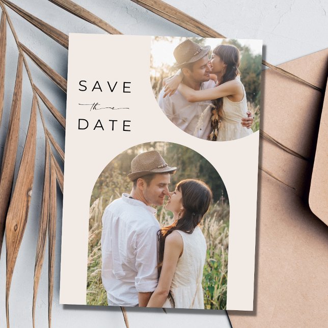 Save The Date Boho Arch Deux Photo Mariage du désert (Boho Arch Two Photo Desert Wedding Save The Date)