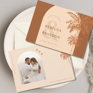 Save The Date Boho Arch Palm Tree Beach Photo Mariage en terre c